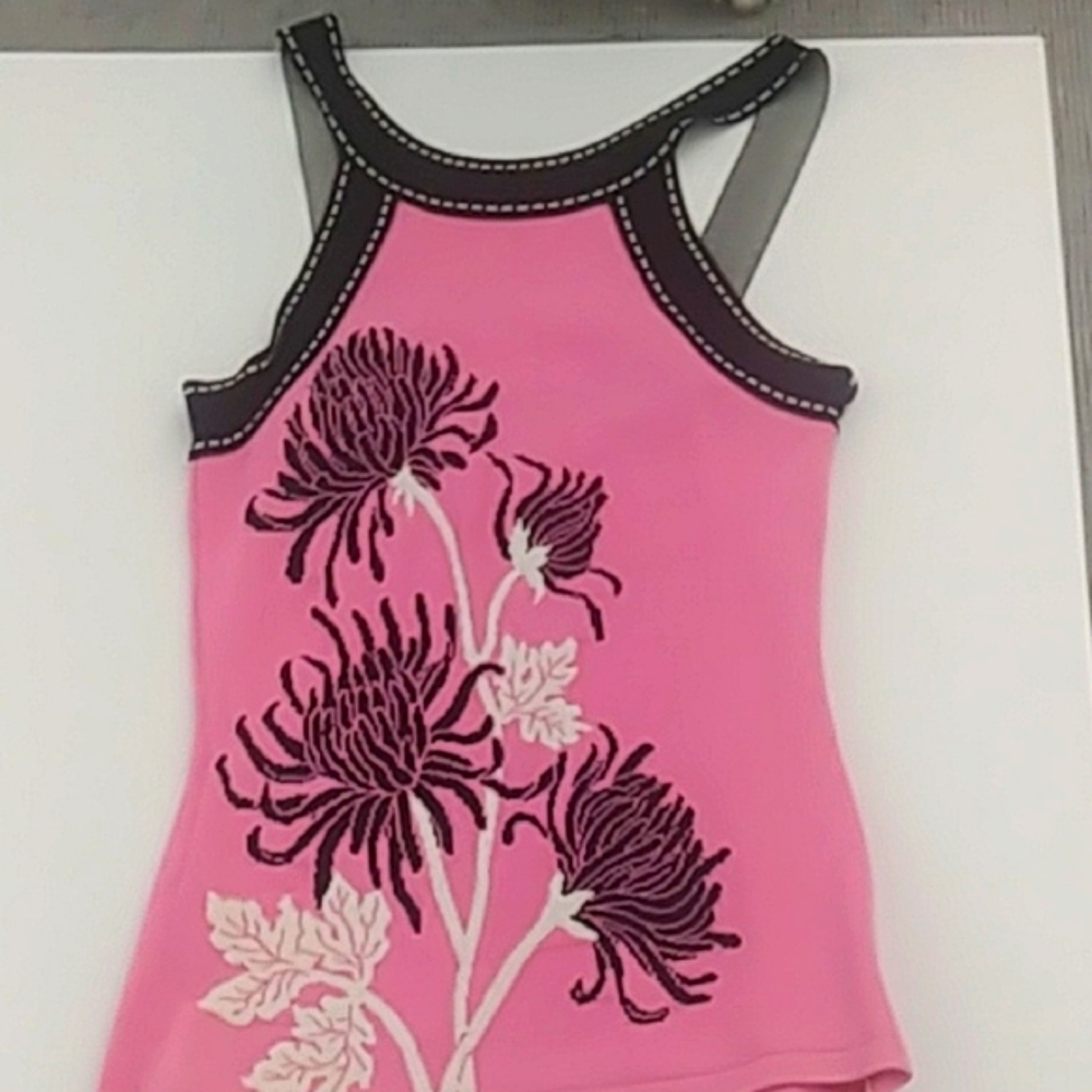 Cache Pink W/Black And White  Embellished Sleeveless Tank Top - Picture 5 of 8